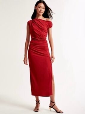 Red Abercrombie & Fitch Ruched Midi Dress